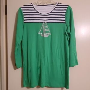 Kim Rogers Green Long Sleeve Shirt with Sailboat Design